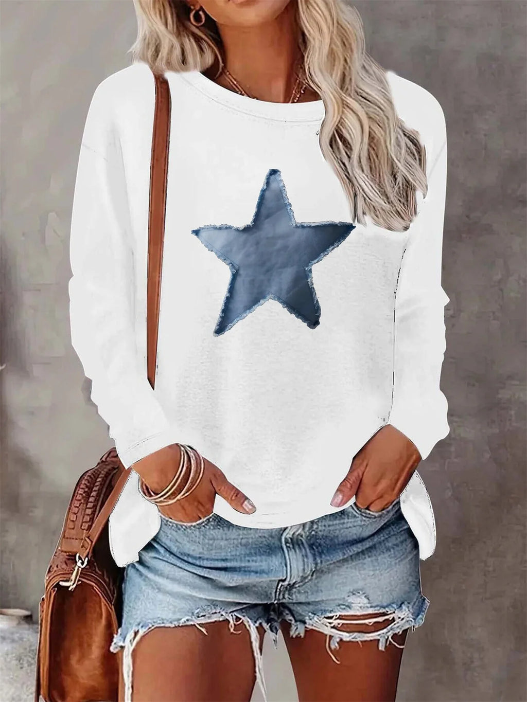 Women's Cotton Star Print Long Sleeve Tee