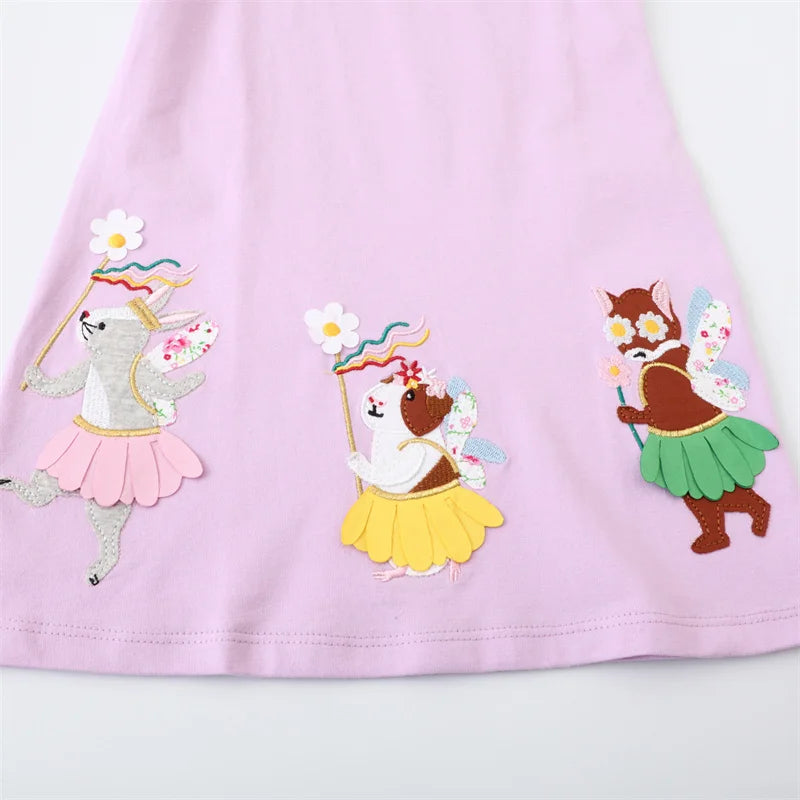 Girls' Animal Embroidery Sleeveless Party Dress