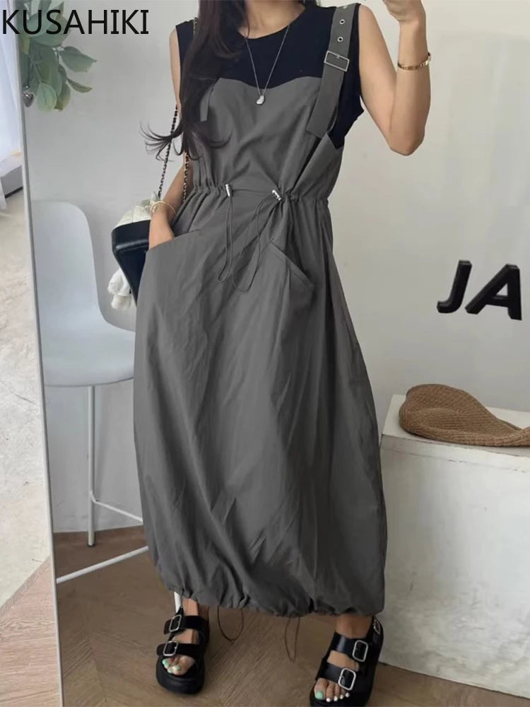 Women's Square Neck Drawstring Camisole Dress