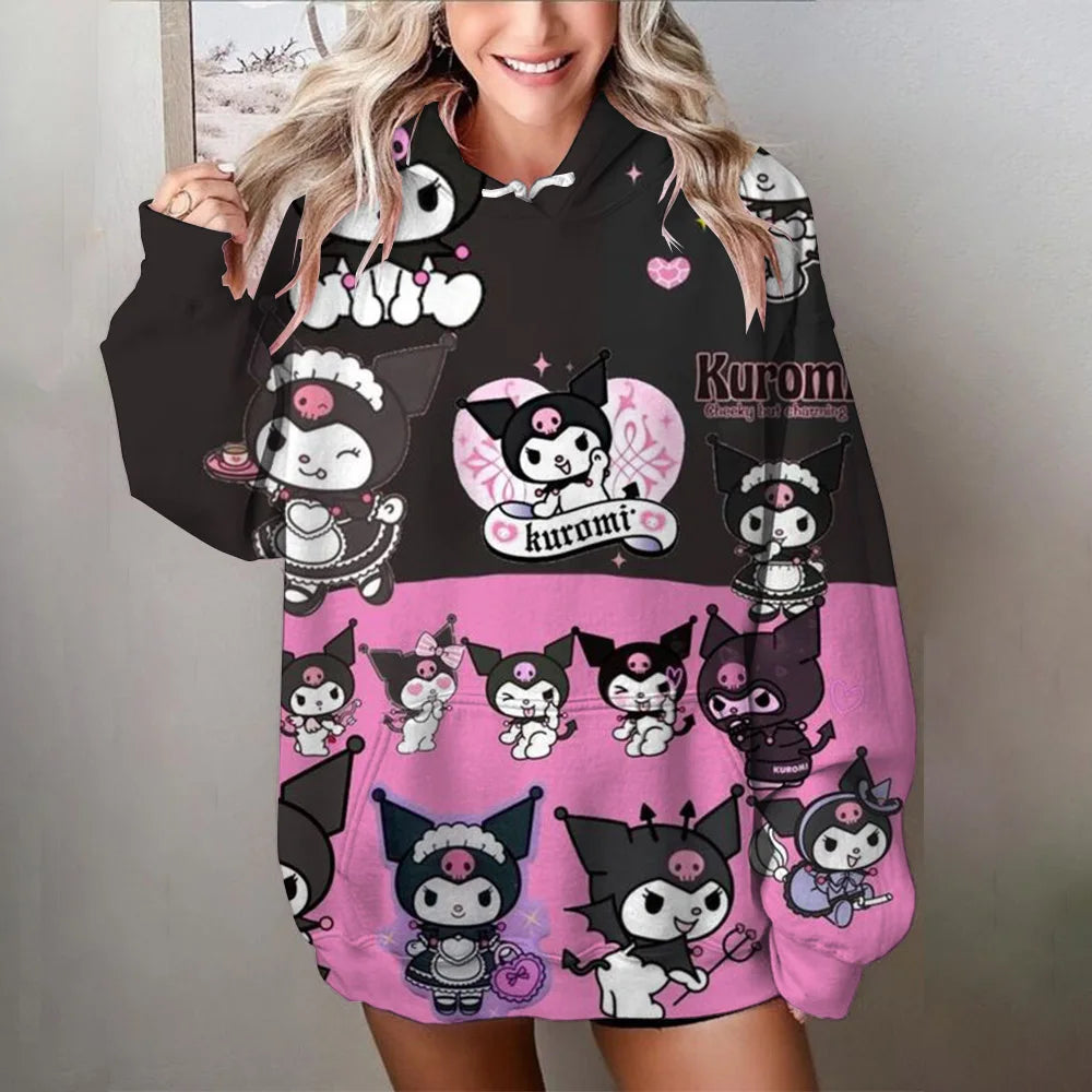Japanese Anime Sanrio Kuromi Cute Women's Hoodie Student Y2K Sweatshirt Spring and Autumn Outdoor Sports and Leisure Pullover