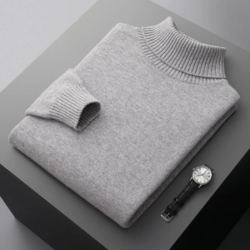 MVLYFLRT Men's Sweater Autumn and Winter New Cashmere Sweater 100% Pure Wool Knitting Sweater Fashion High Lapel Pullover Top