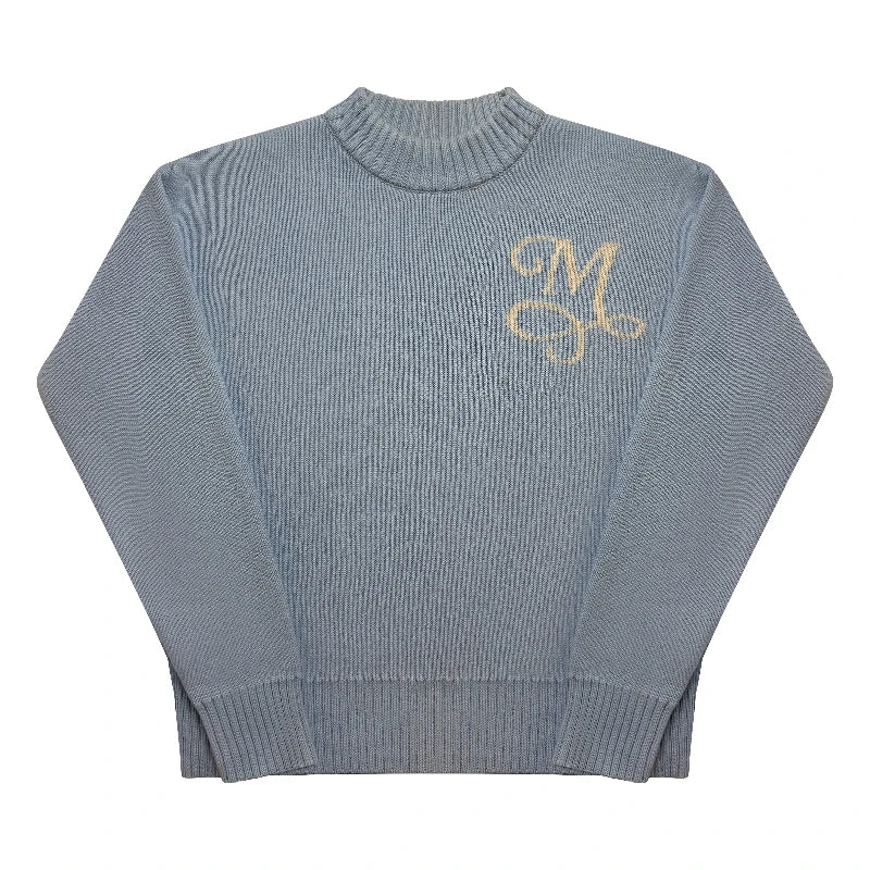 Y2K Retro Long Sleeve Sweater Signature M Logo Pattern Pullover Men New Fashion High Street Casual Streetwear Boxy Knitted Top
