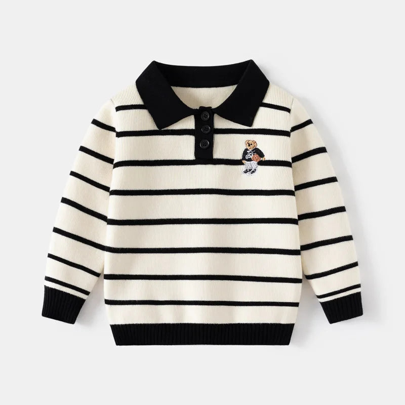 Baby Boys' Striped Bear Embroidery Sweater