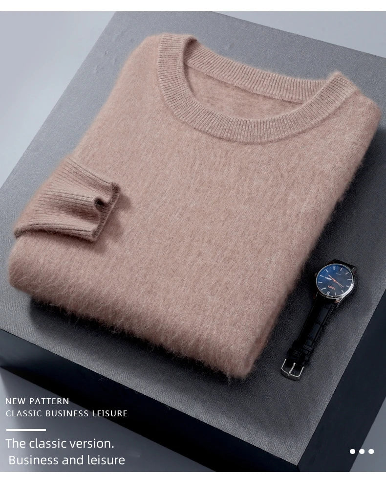 Men's Round Neck 100% Mink Cashmere Sweater Men 2024 Autumn and Winter Large Size Loose Knitted Sweater Keep Warm Top Men Jumper