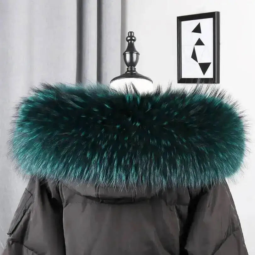 100% Real Fur Collar Luxury Warm Natural Raccoon Fur Scarf Women Genuine Fur Collar Scarves Large Fur Shawl Male Jacket Coat