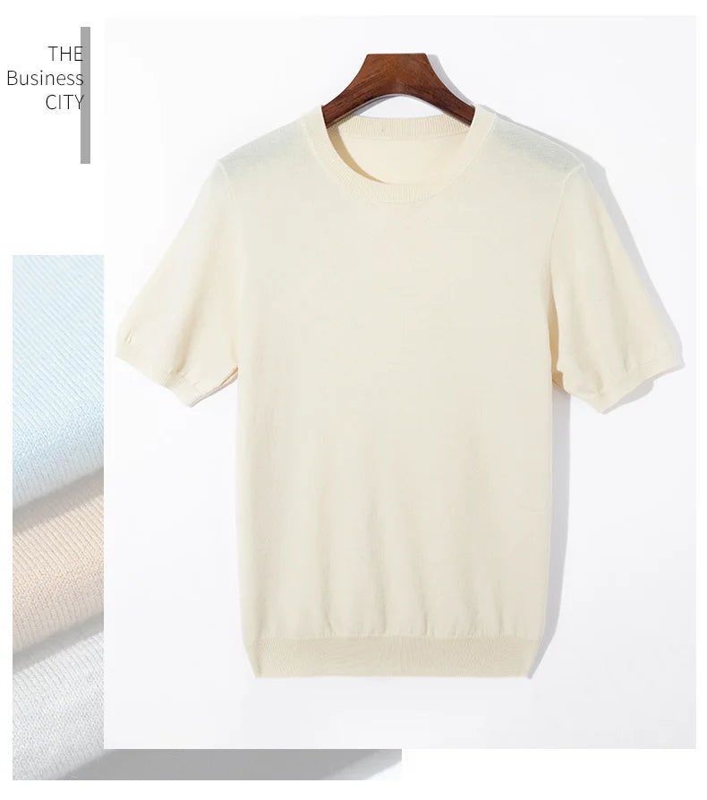 Summer Classic Short Sleeve Men Knitwear Silk Wool blend Sweater O-Neck Loose Cool Quality Business Pullover Basic Clothing Tops