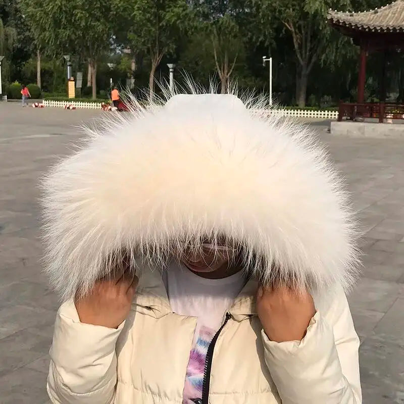 100% Real Fur Collar Luxury Warm Natural Raccoon Fur Scarf Women Genuine Fur Collar Scarves Large Fur Shawl Male Jacket Coat