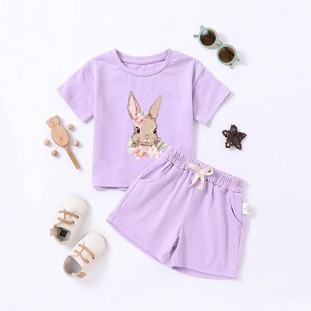 Kids' Rabbit Print Cotton Summer Set