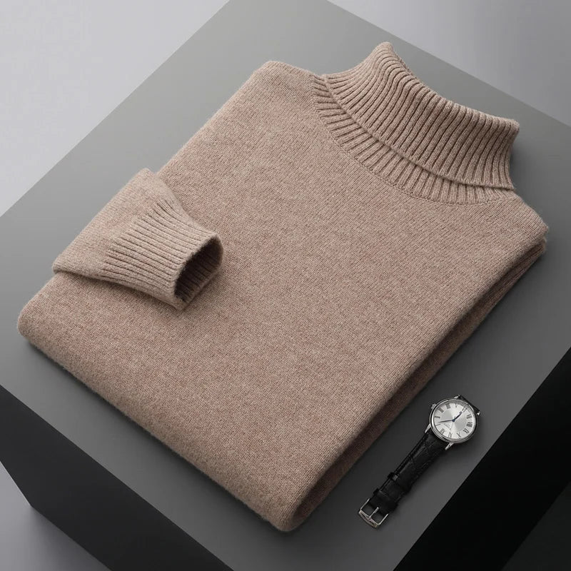 MVLYFLRT Men's Sweater Autumn and Winter New Cashmere Sweater 100% Pure Wool Knitting Sweater Fashion High Lapel Pullover Top
