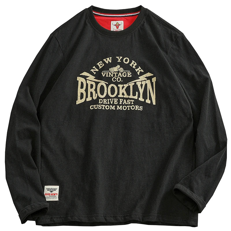 Men's Retro Letter Print Long Sleeve T-Shirt