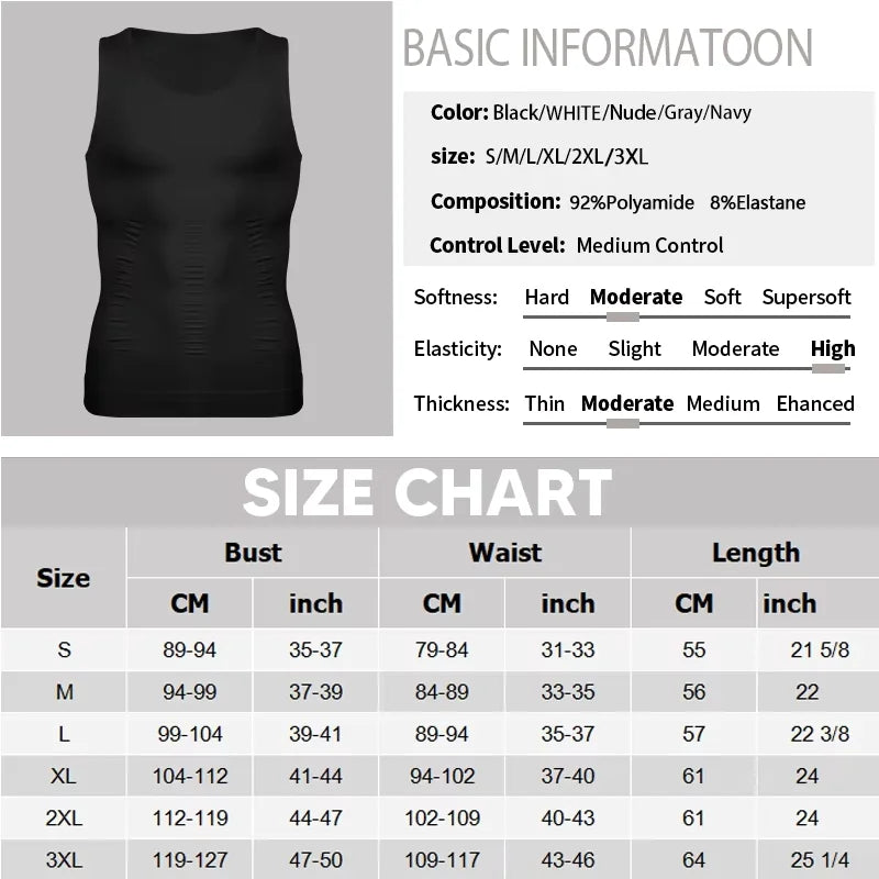 Men Slimming Vest Body Shaper Compression Shirt Sleeveless Shapewear Abs Abdomen Training  Workout Corset Tummy Control Tank Top