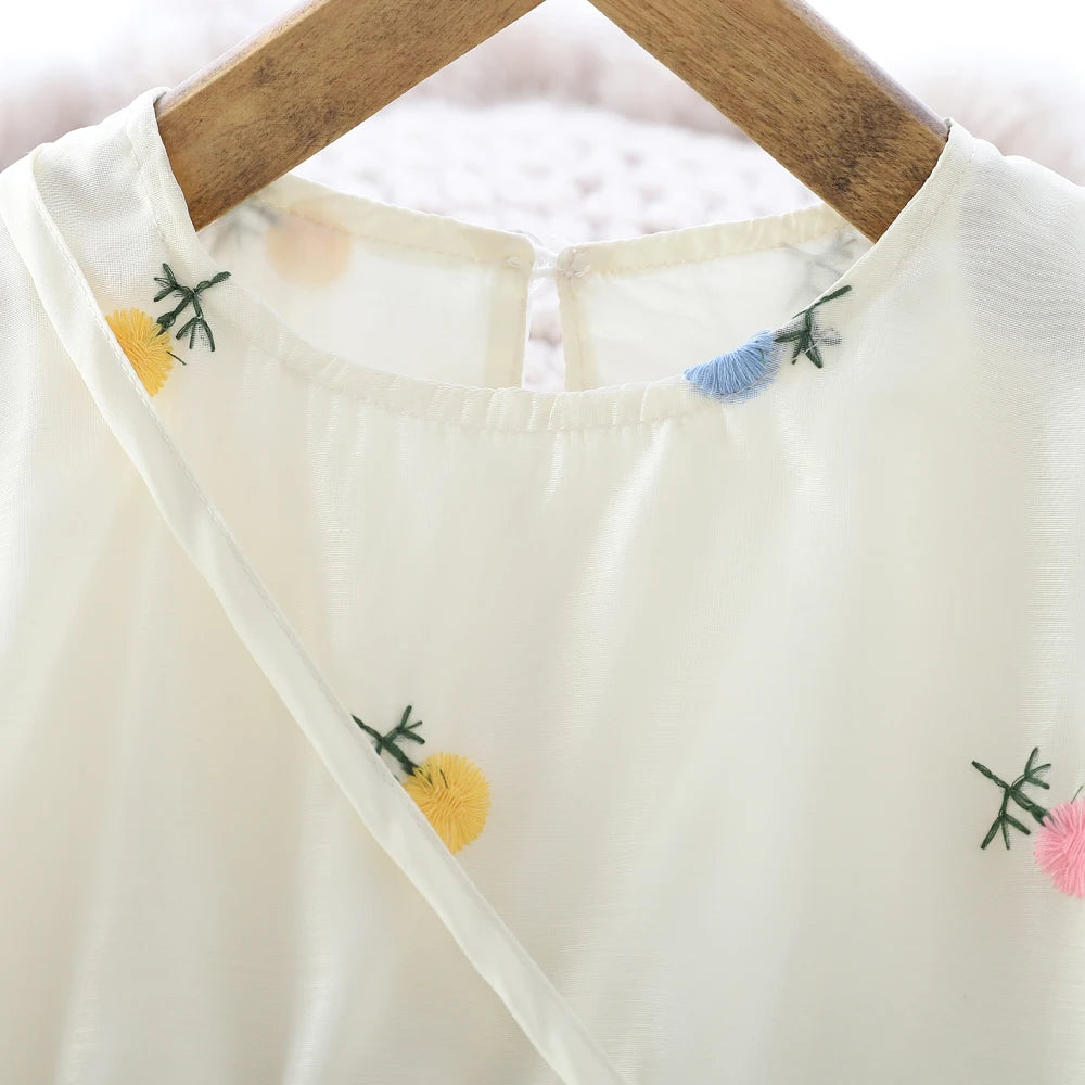 Girls' Flower Embroidery Dress with Bag