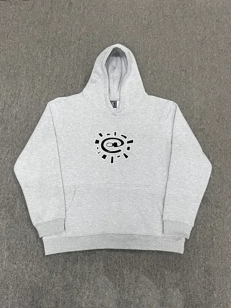 HOUZHOU Vintage Graphic Fleece Hoodies Women Oversized Casual Gray Sweatshirts Black Pullovers Hip Hop Streetwear Winter 2024