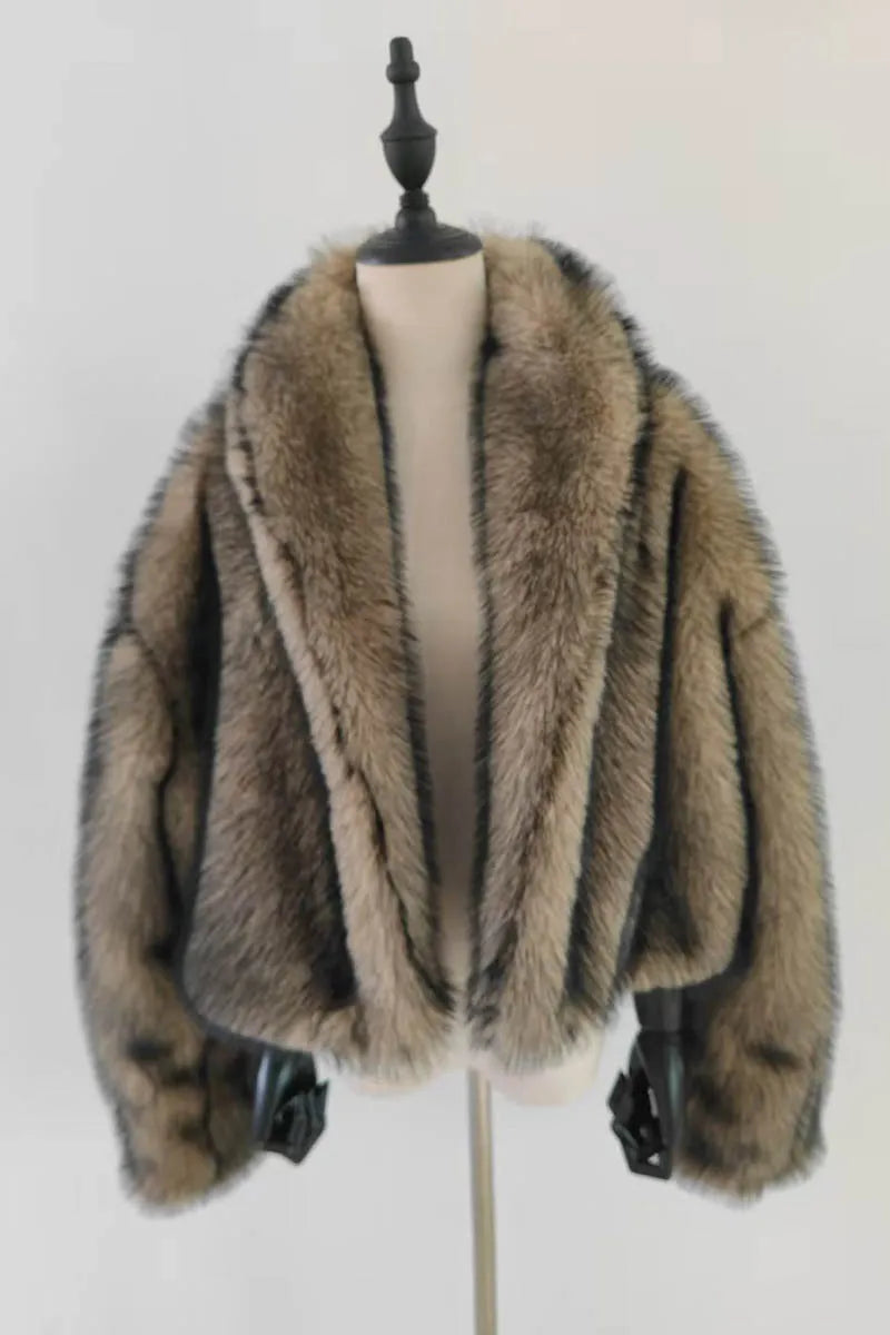 Trendy Brown Plush Fur Coat