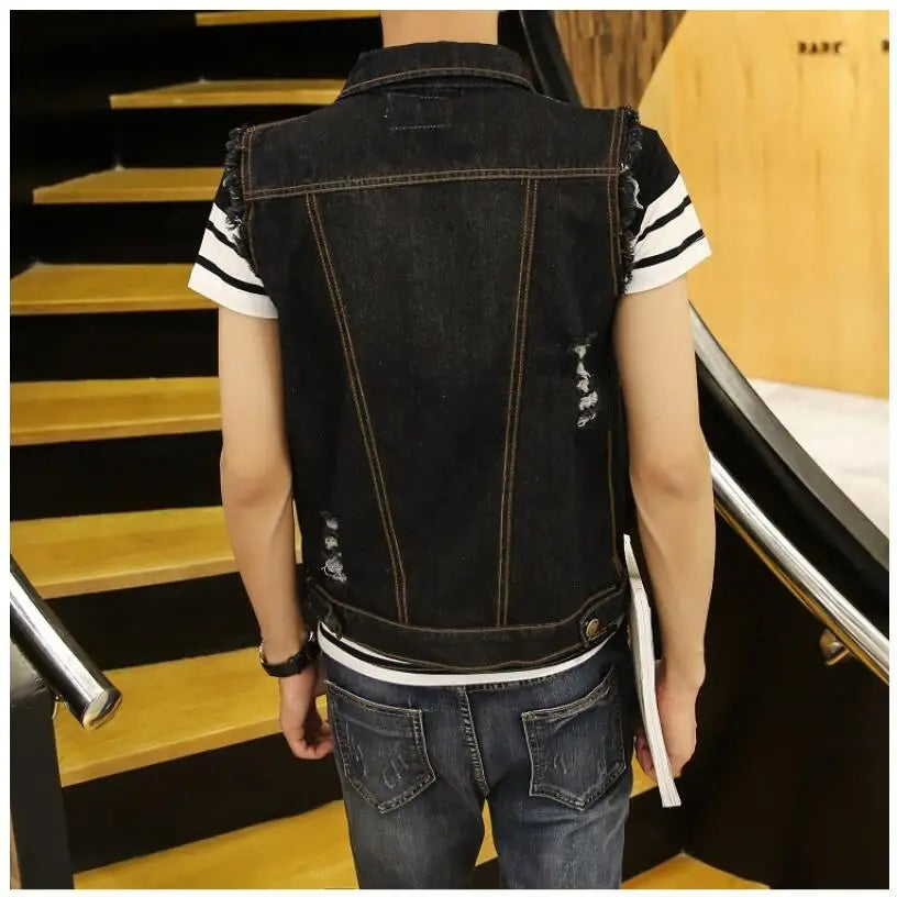 Women's Ripped Denim Vest Jacket