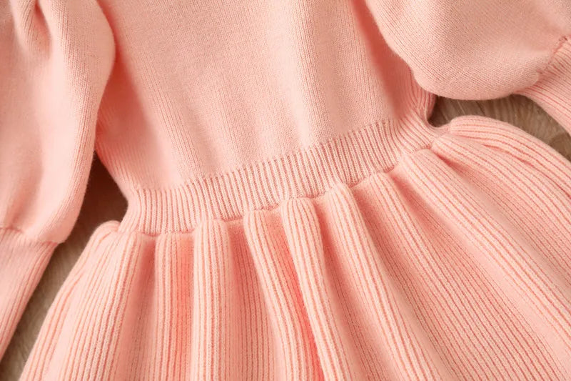 Girls' Woolen Bow Knit Jumpsuit Dress