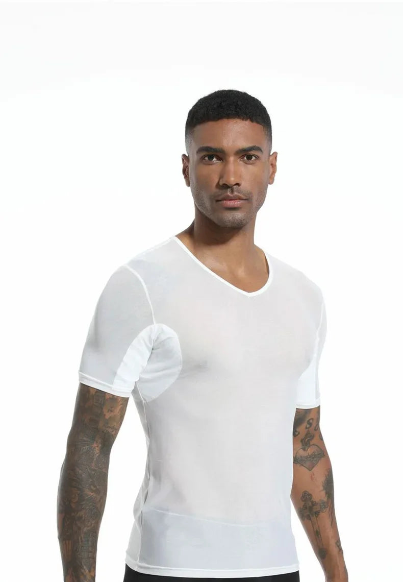 Men's Mesh Vest with Sweat Absorbent Pad Short Sleeve Sweatshirt Breathable Underarm Moisture Wicking Comfortable Innerwear