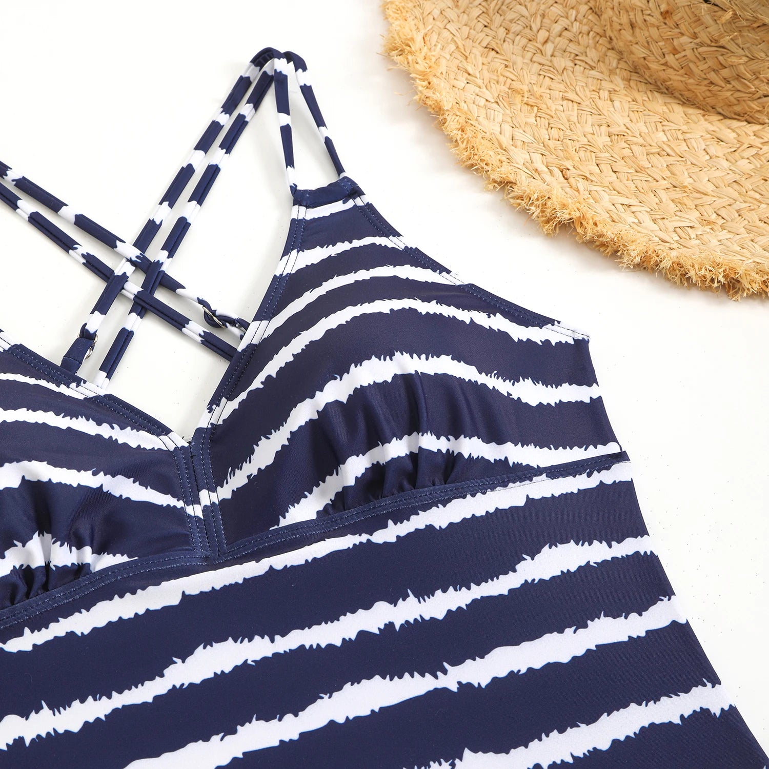 Women's Striped Tankini Swimsuit Set