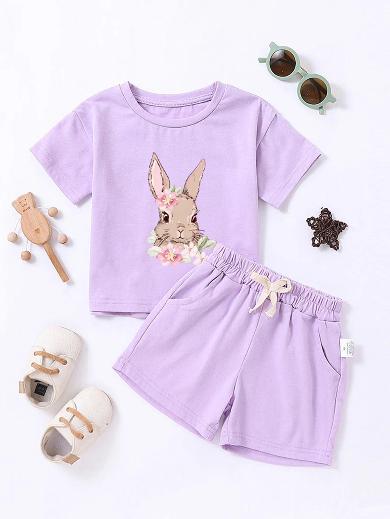Kids' Rabbit Print Cotton Summer Set