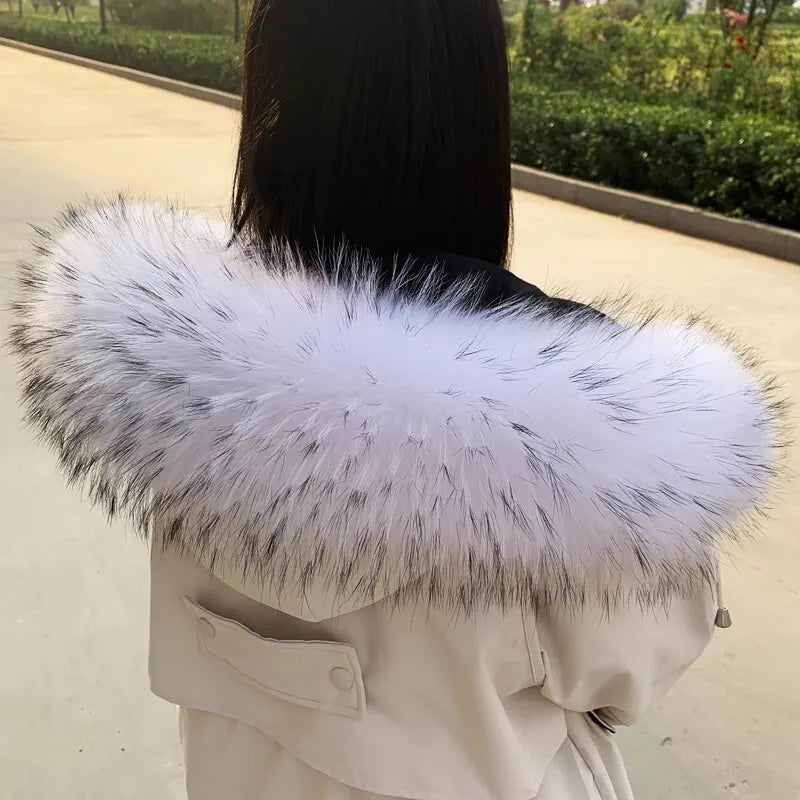 100% Real Fur Collar Luxury Warm Natural Raccoon Fur Scarf Women Genuine Fur Collar Scarves Large Fur Shawl Male Jacket Coat