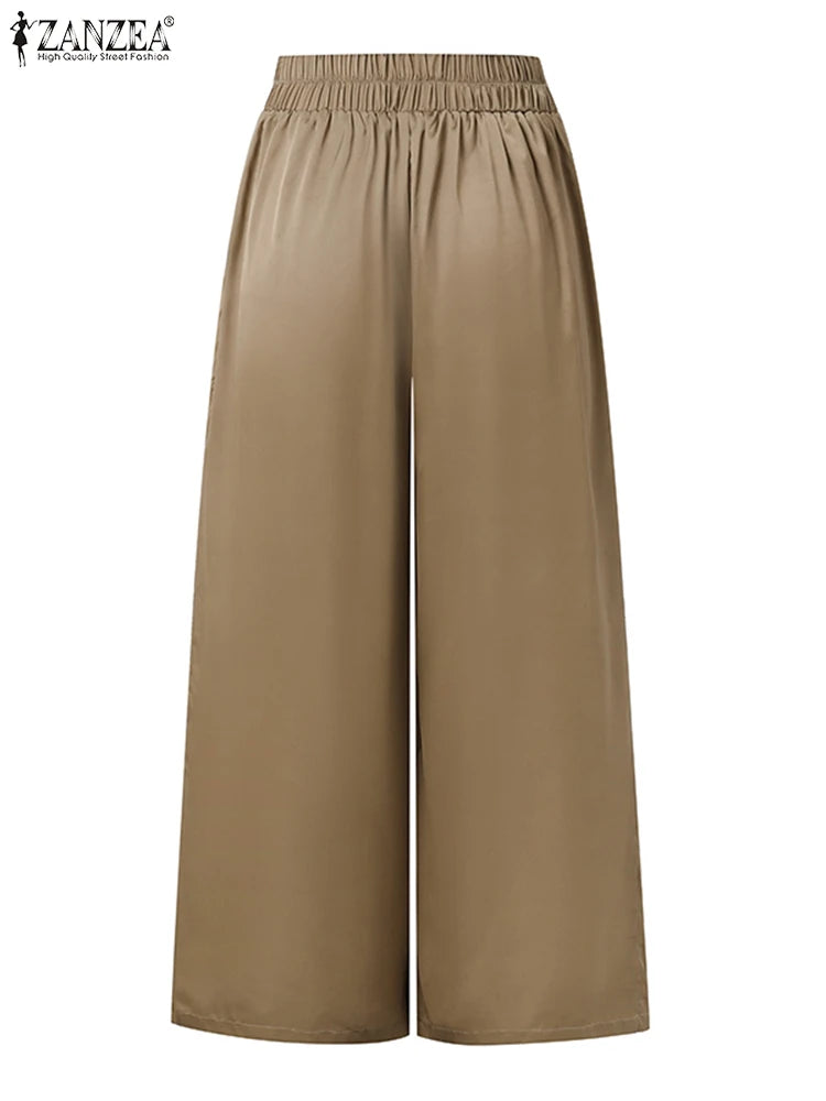 Women's Satin Wide-Leg Formal Trousers