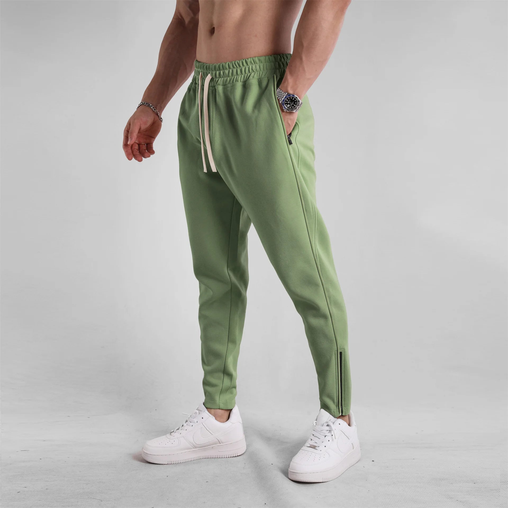 Men's Clothing Sport Casual Zipper Baggy Pants Cotton Long Trousers Outdoor Gym Fitness Workout Jogging Sweatpants Trackpants