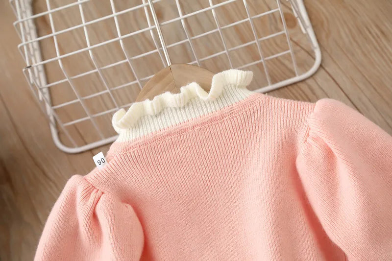 Girls' Woolen Bow Knit Jumpsuit Dress