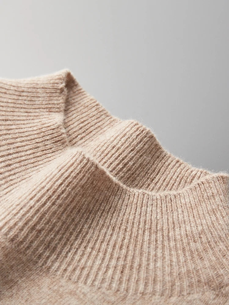 New Men's 100% Merino Wool Mock Neck Pullover Soft Warm Jumpers Quality Cashmere Sweater Casual Smart Knitwear Basic Tops Clothi