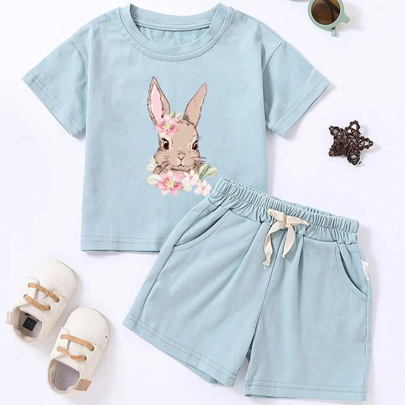 Kids' Rabbit Print Cotton Summer Set