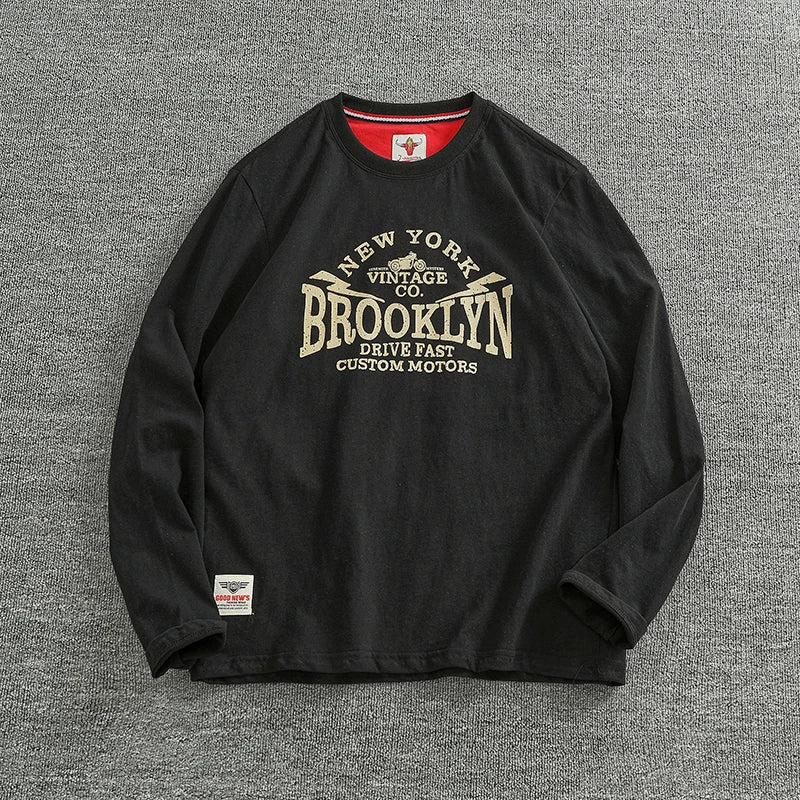 Men's Retro Letter Print Long Sleeve T-Shirt