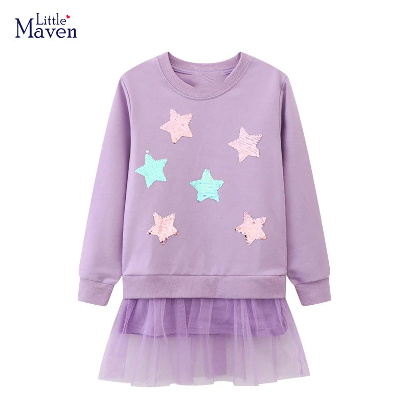 Girls' Cartoon Stars Mesh Dress