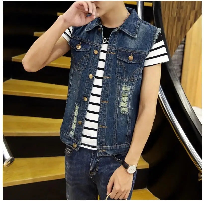 Women's Ripped Denim Vest Jacket