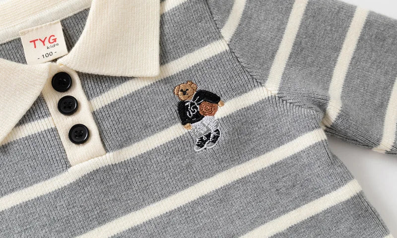 Baby Boys' Striped Bear Embroidery Sweater