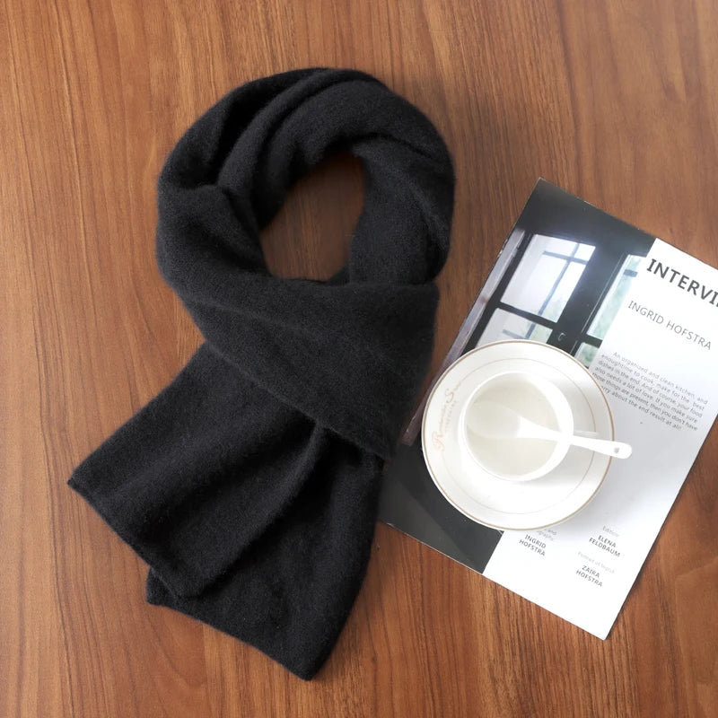 Knitted New Wool Scarf For Men And Women In Winter With Simple And Versatile Solid Color And Thick Warm Scarf
