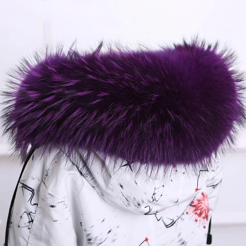 100% Real Fur Collar Luxury Warm Natural Raccoon Fur Scarf Women Genuine Fur Collar Scarves Large Fur Shawl Male Jacket Coat