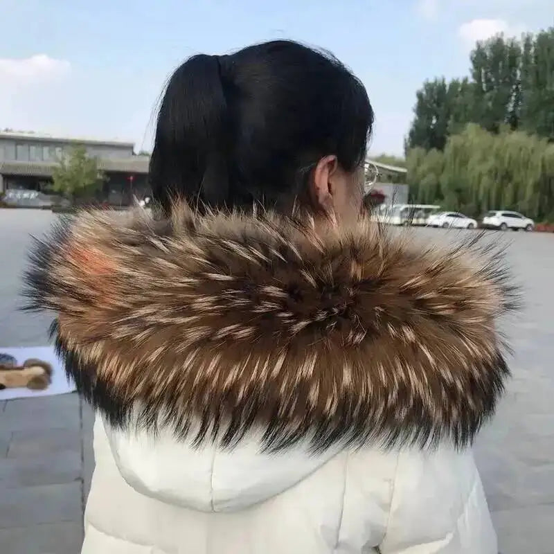 100% Real Fur Collar Luxury Warm Natural Raccoon Fur Scarf Women Genuine Fur Collar Scarves Large Fur Shawl Male Jacket Coat