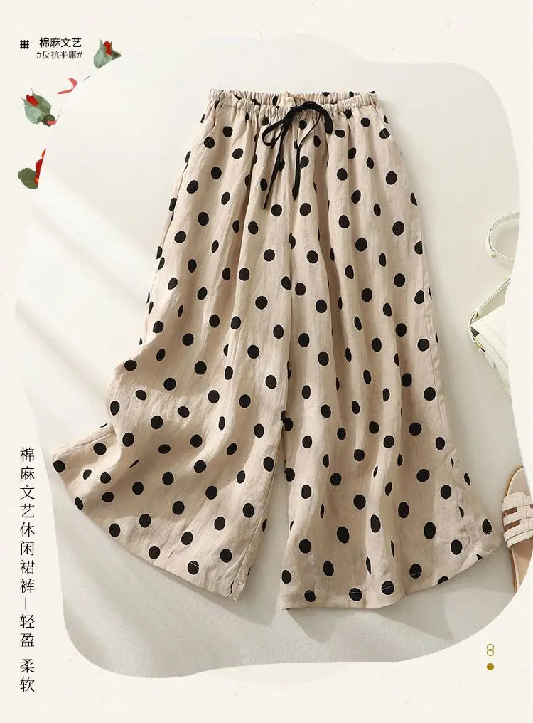 Women's Polka Dot Drawstring Wide-Leg Pants