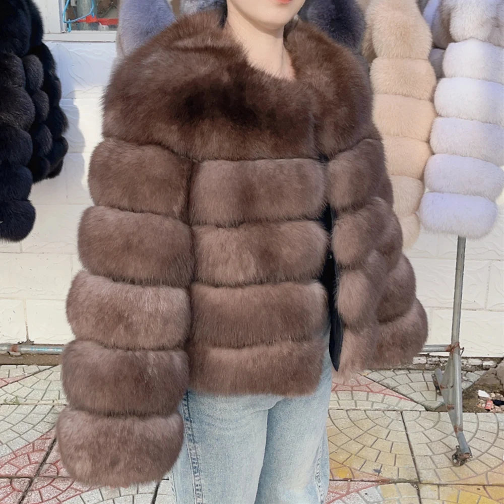 QUEENTINA Real Fox Fur Coat