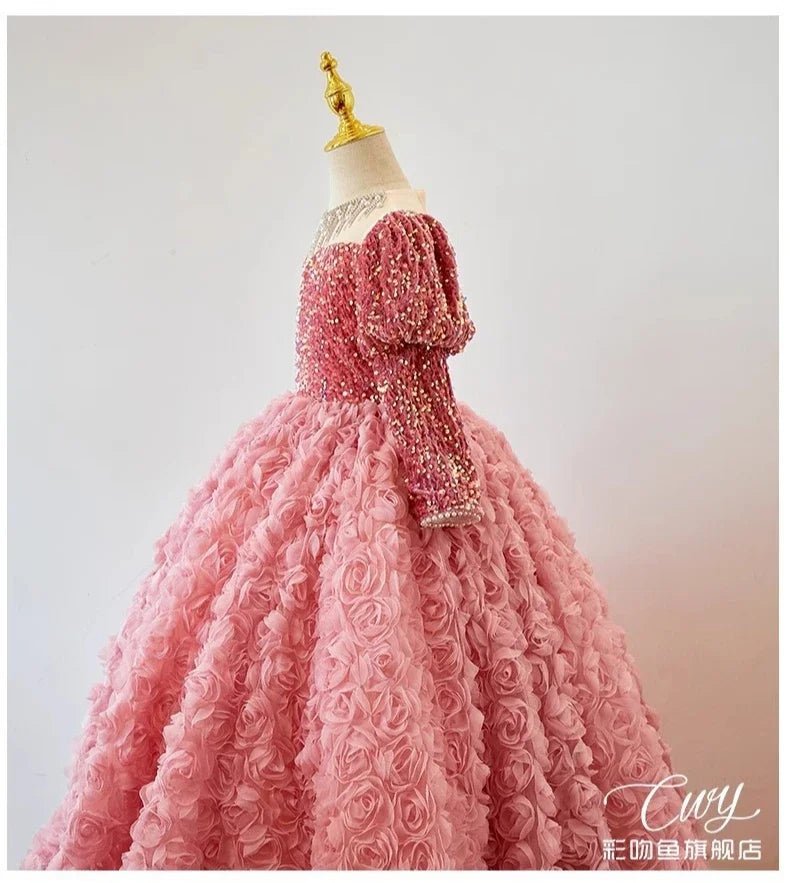Girls' Pink Shiny Birthday Banquet Dress