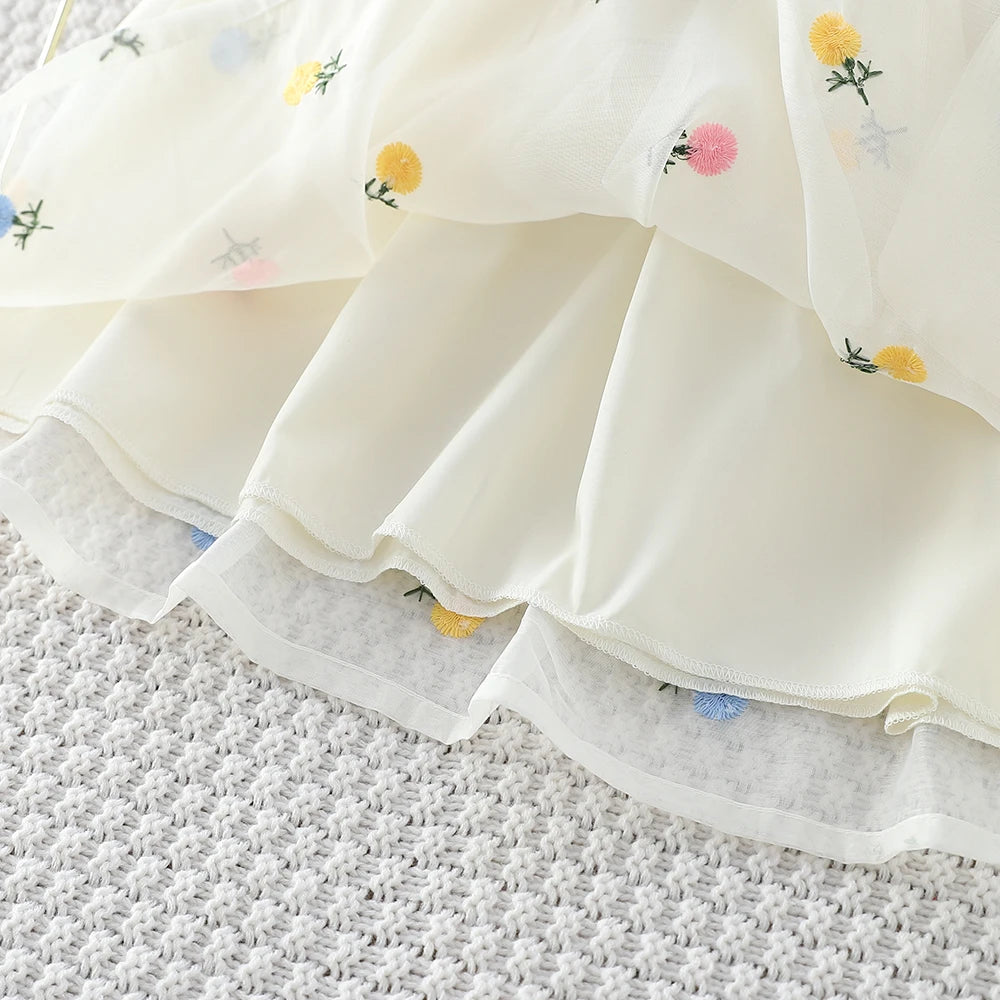 Girls' Flower Embroidery Dress with Bag