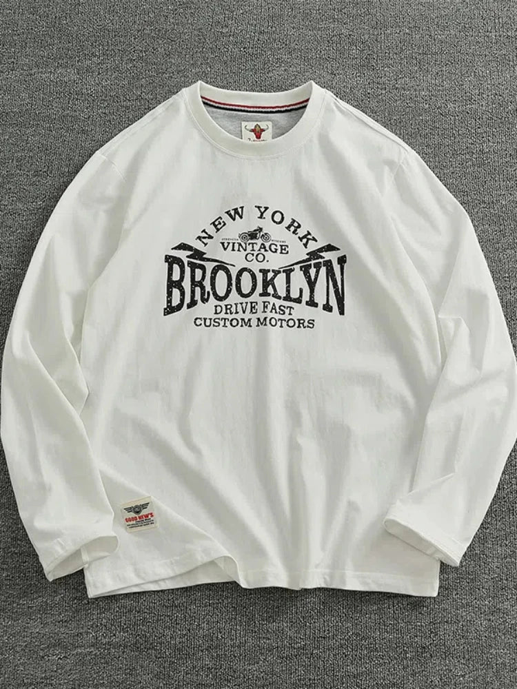 Men's Retro Letter Print Long Sleeve T-Shirt