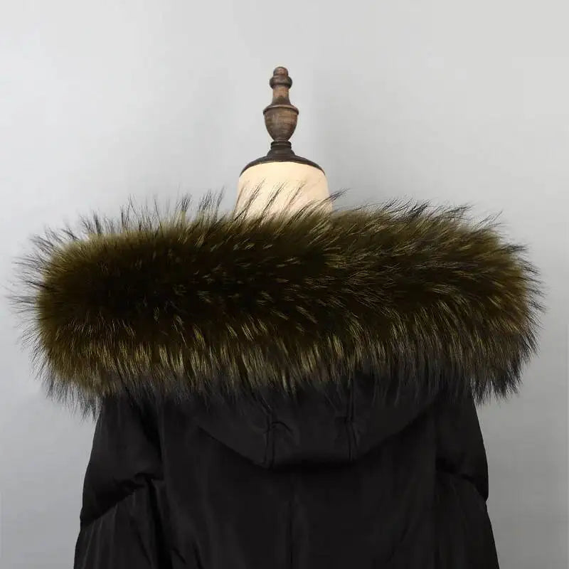 100% Real Fur Collar Luxury Warm Natural Raccoon Fur Scarf Women Genuine Fur Collar Scarves Large Fur Shawl Male Jacket Coat