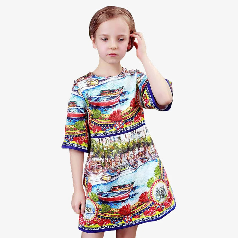 Girls' Printed Princess Party Dress