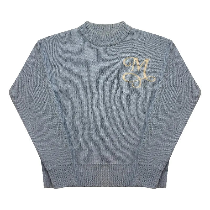 Y2K Retro Long Sleeve Sweater Signature M Logo Pattern Pullover Men New Fashion High Street Casual Streetwear Boxy Knitted Top