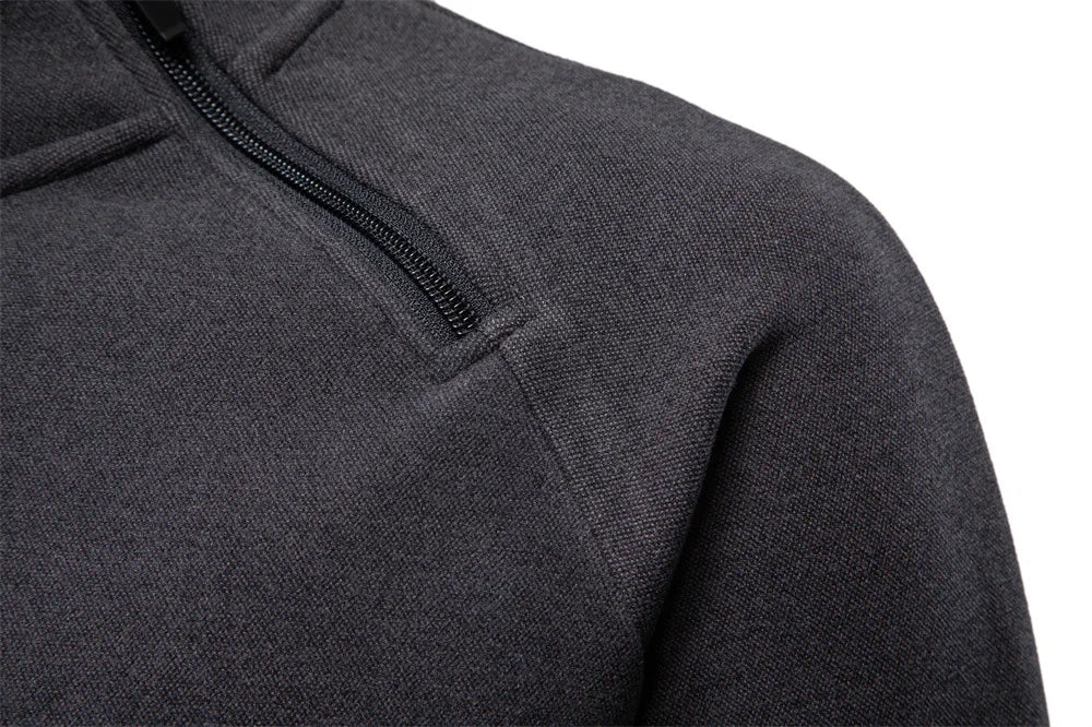 Men's New 2025 Autumn & Winter European Size Pullover Hoodie with Diagonal Zipper, Fleece-Lined, Thickened Stand Collar, Trendy