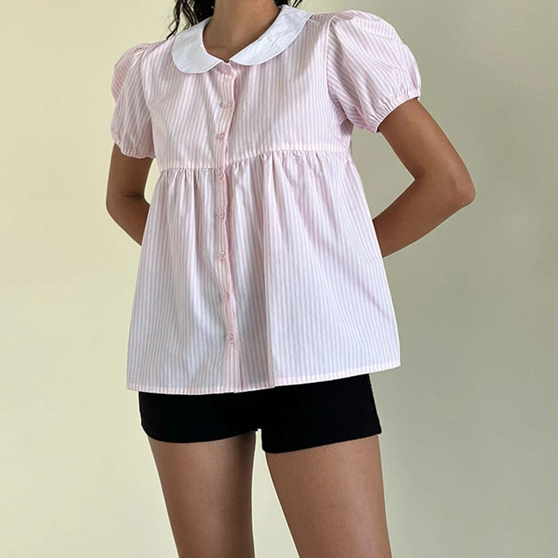 Women's Striped Babydoll Crop Top