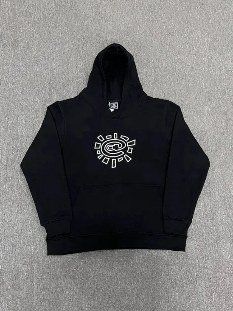 HOUZHOU Vintage Graphic Fleece Hoodies Women Oversized Casual Gray Sweatshirts Black Pullovers Hip Hop Streetwear Winter 2024