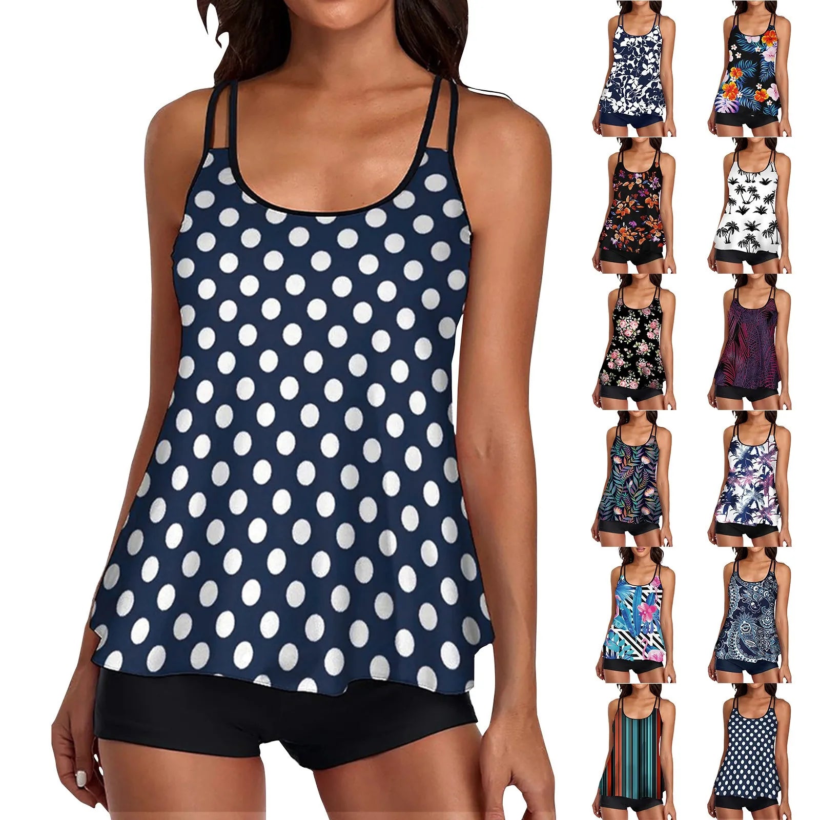 2024 New 2-Piece Swimsuit Women Casual Tropical Print Tankini Set Swimsuit Set Adjustable Suspenders With Elastic Shorts