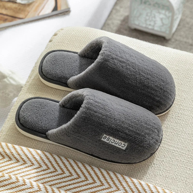 Indoor Slippers Women Men Autumn Winter Thick Sole House Warm Fur Shoes Couples Home Non-Slip Large Size Men'S Cotton Slippers