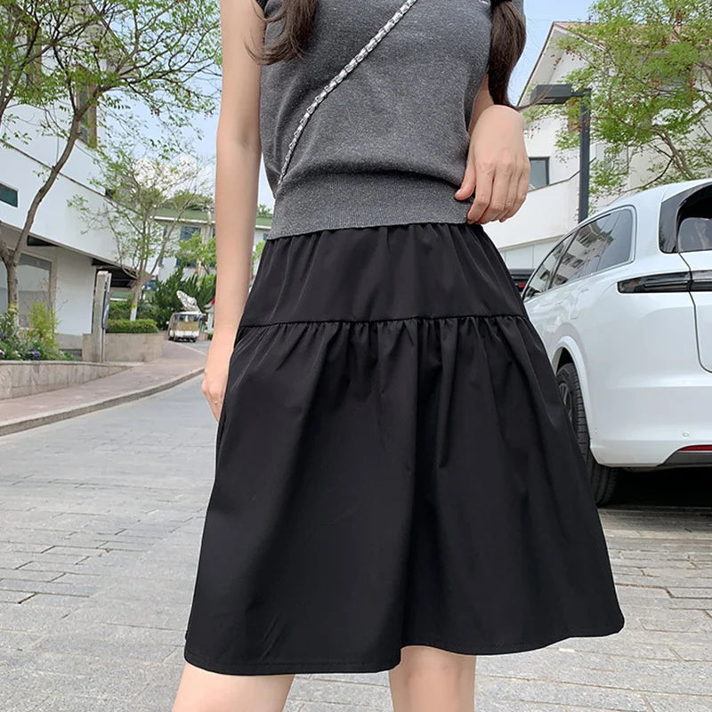 Women's High-Waist A-Line Pocket Midi Skirt